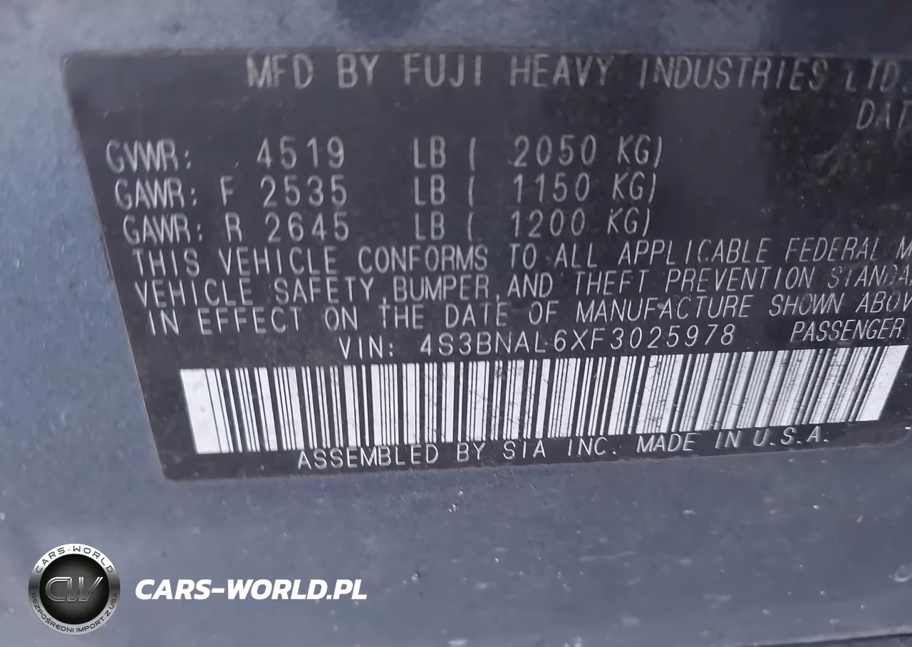 2015 Subaru Legacy 2.5I Limited VIN:4S3BNAL6XF3025978 - 9