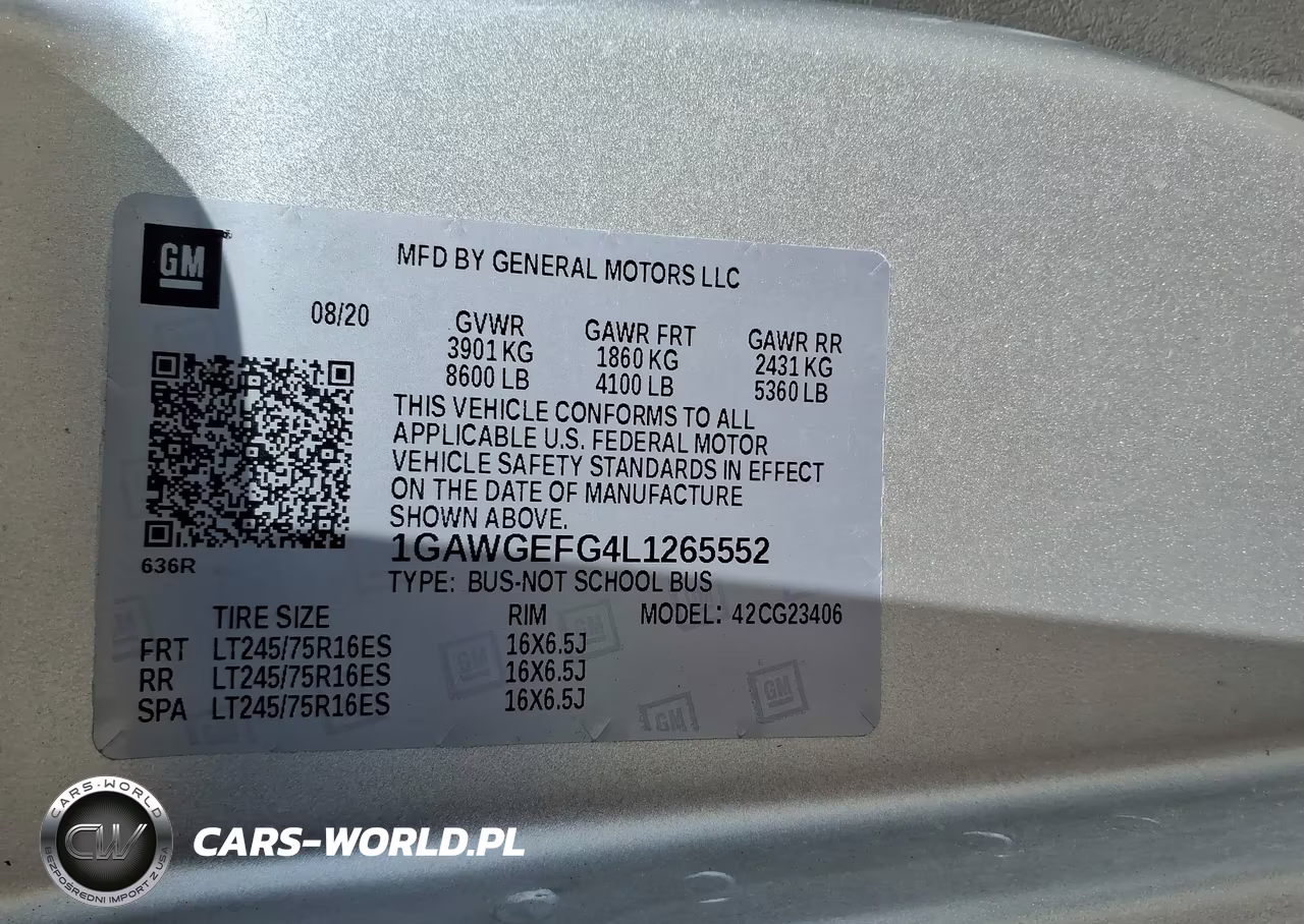 2020 Chevrolet Express Passenger Rwd 2500 Regular Wheelbase Ls VIN:1GAWGEFG4L1265552 - 9