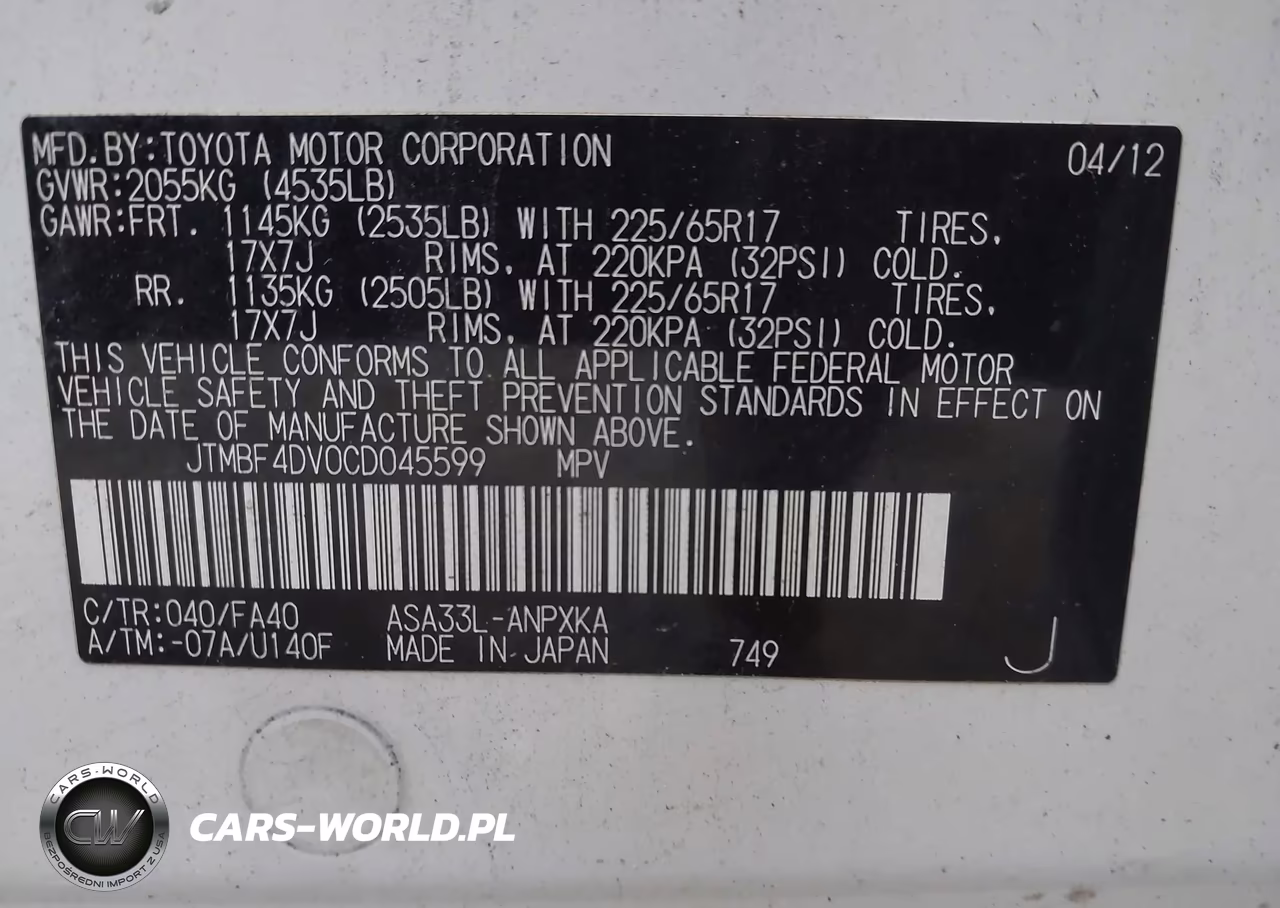 2012 Toyota Rav4 VIN:JTMBF4DV0CD045599 - 9