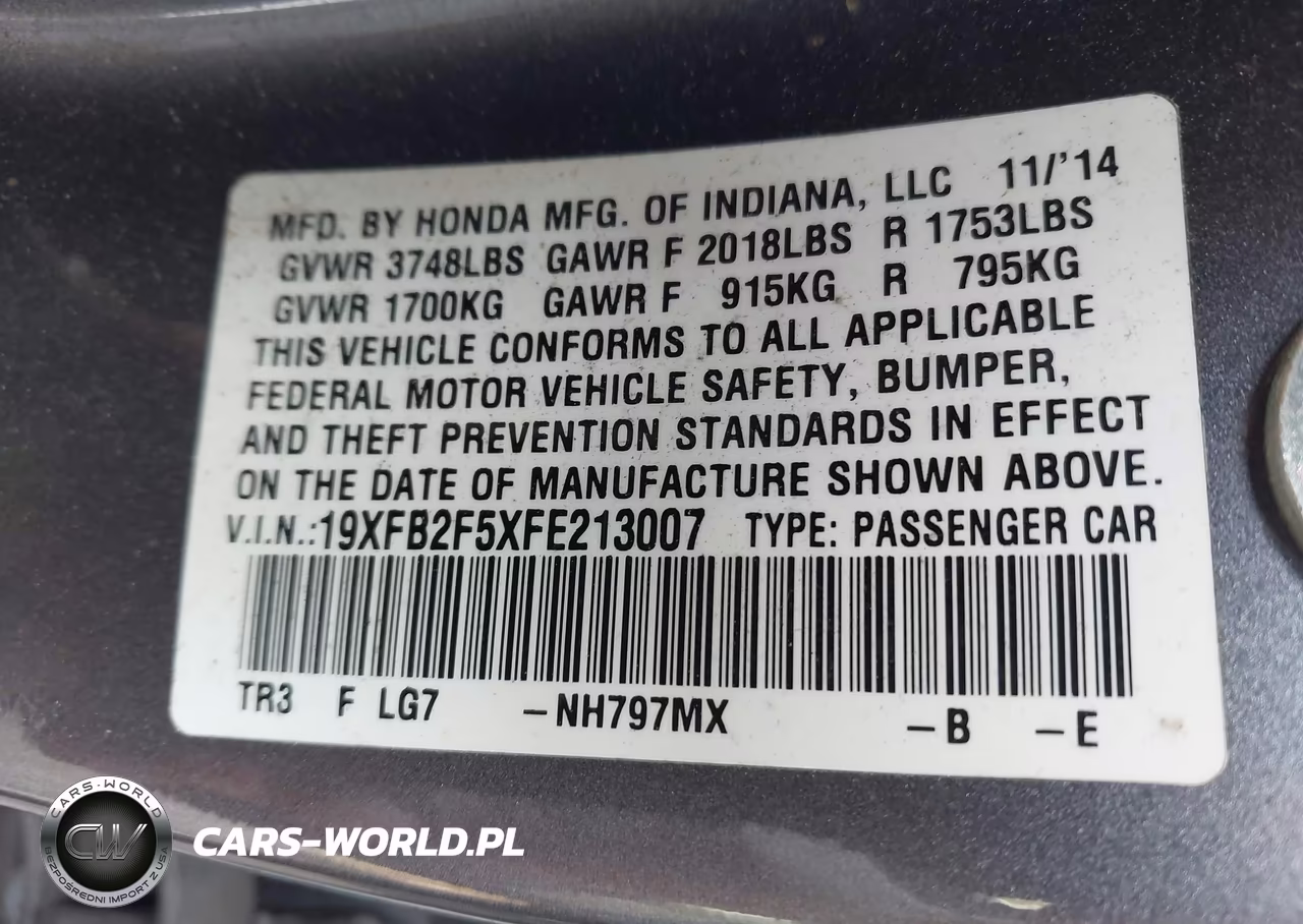 2015 Honda Civic Lx VIN:19XFB2F5XFE213007 - 9