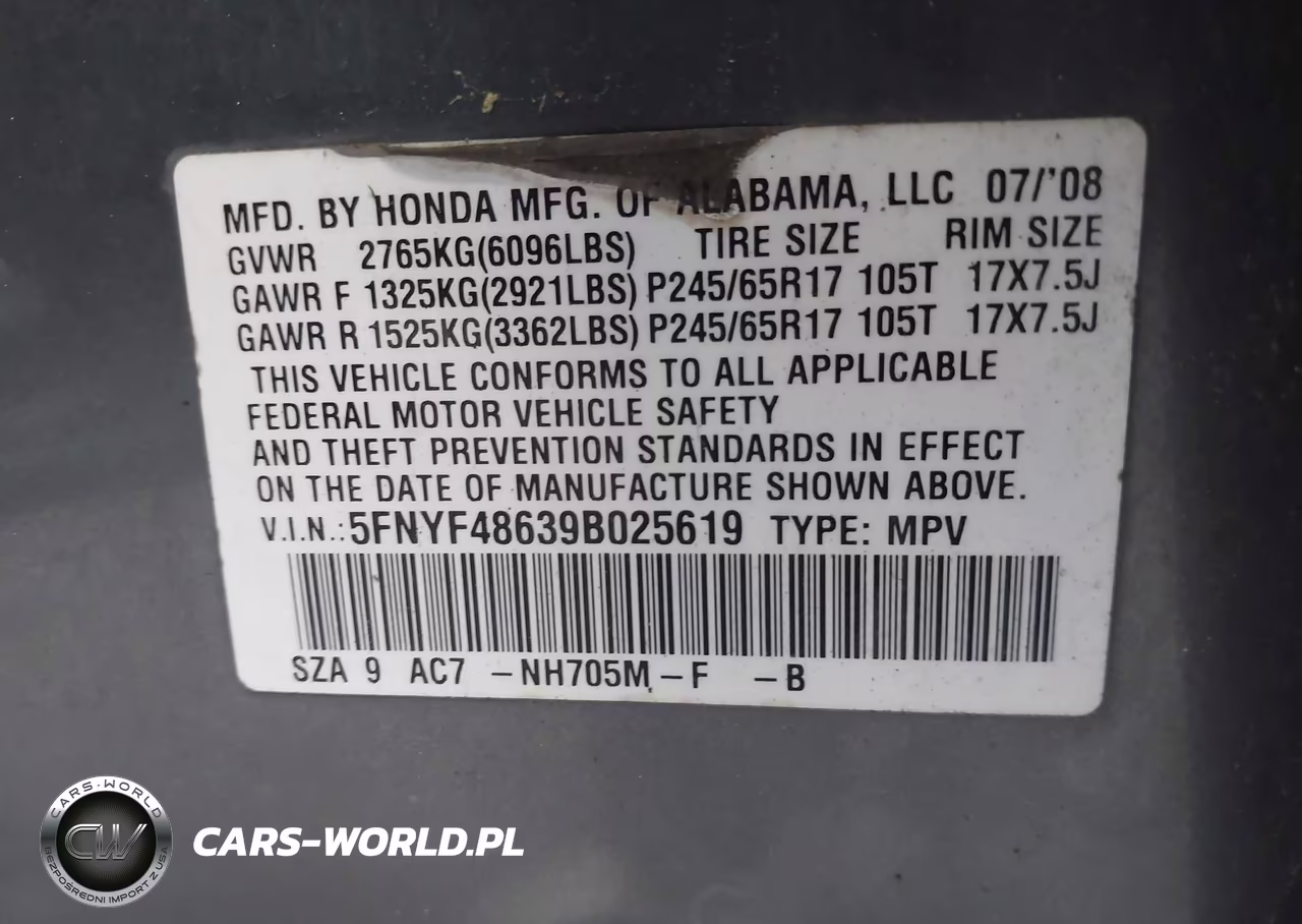 2009 Honda Pilot Ex-L VIN:5FNYF48639B025619 - 9