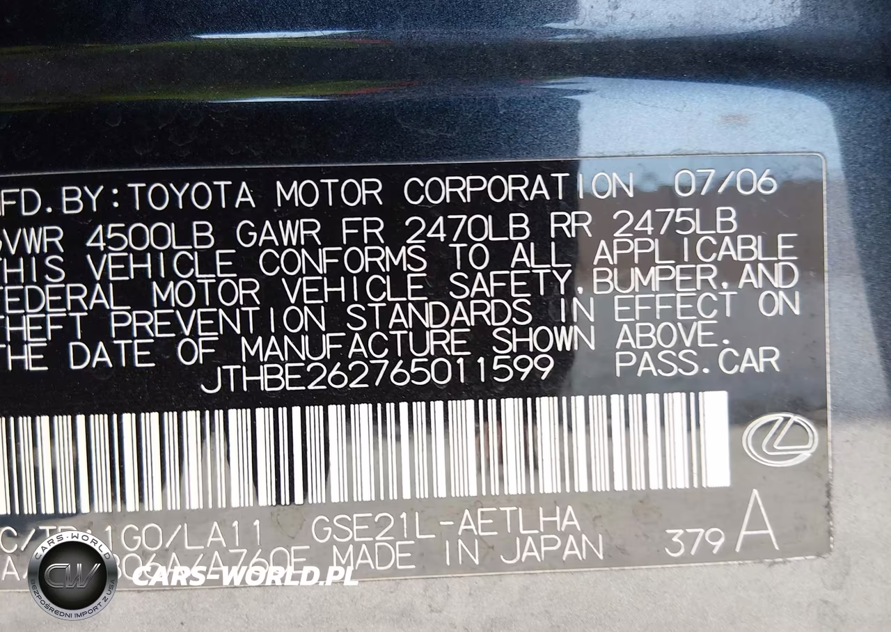 2006 Lexus Is 350 VIN:JTHBE262765011599 - 9