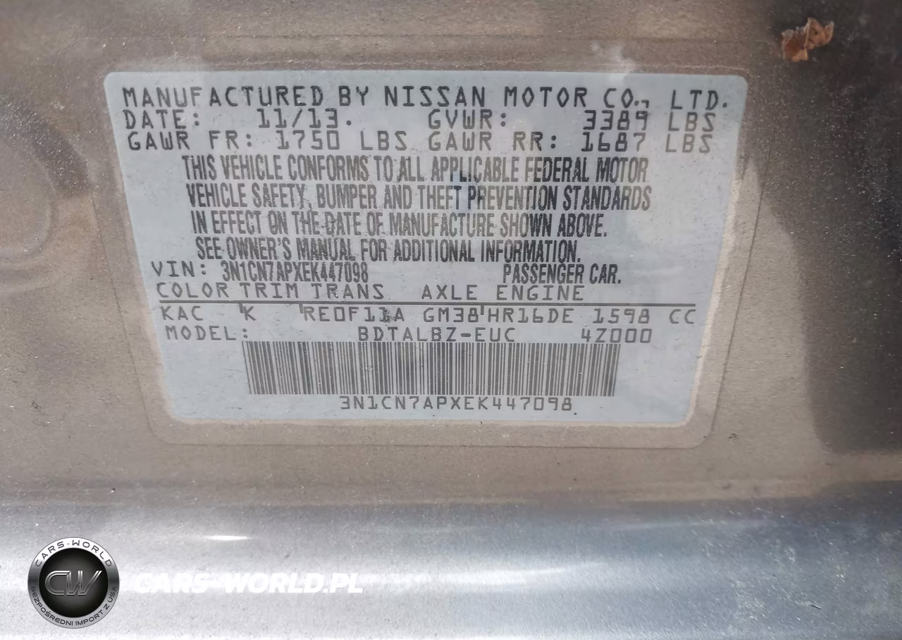 2014 Nissan Versa 1.6 Sv VIN:3N1CN7APXEK447098 - 9