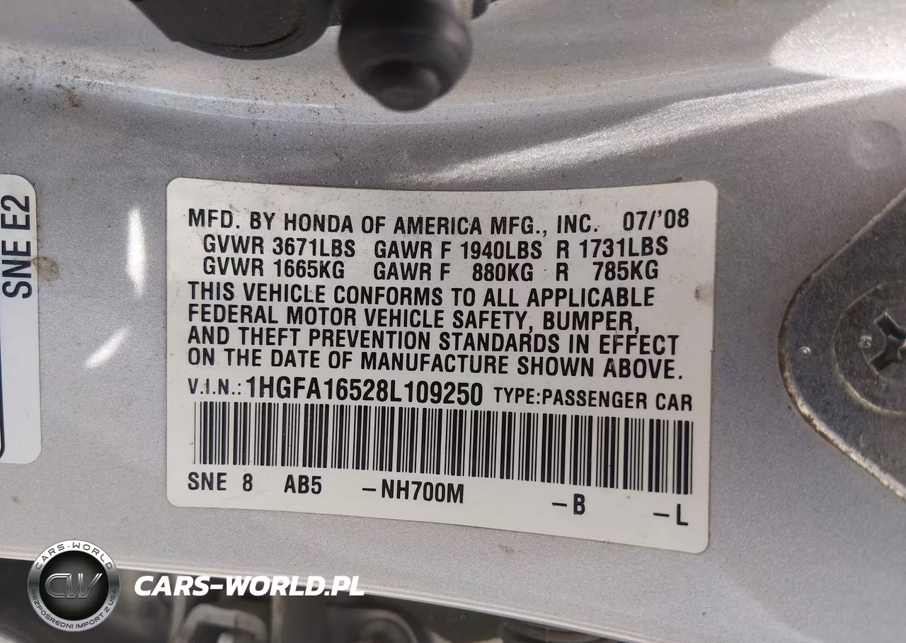 2008 Honda Civic Lx VIN:1HGFA16528L109250 - 9