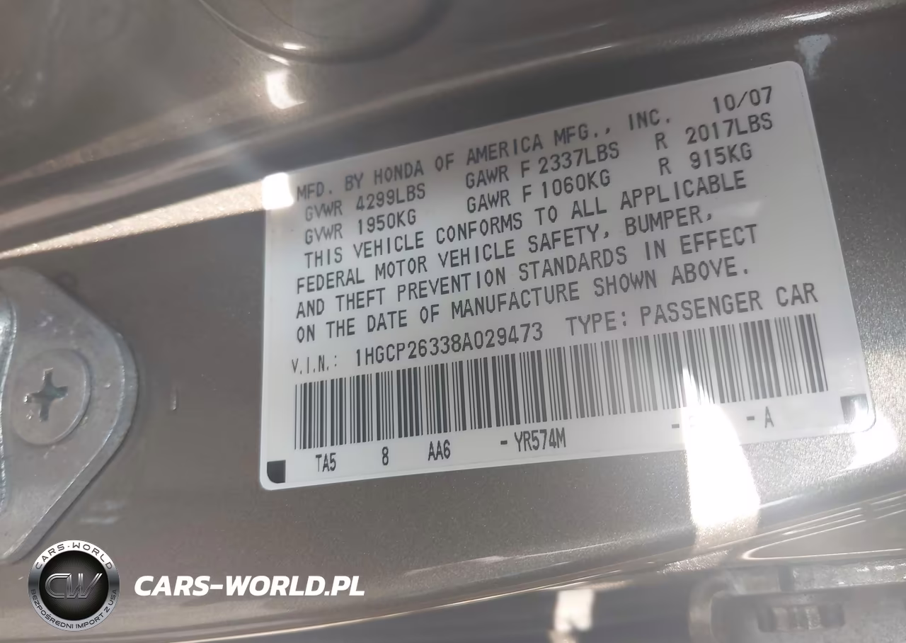 2008 Honda Accord 2.4 Lx VIN:1HGCP26338A029473 - 9