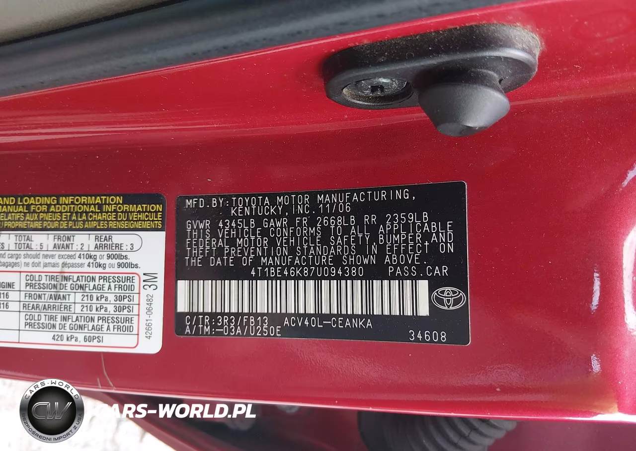 2007 Toyota Camry Le VIN:4T1BE46K87U094380 - 9