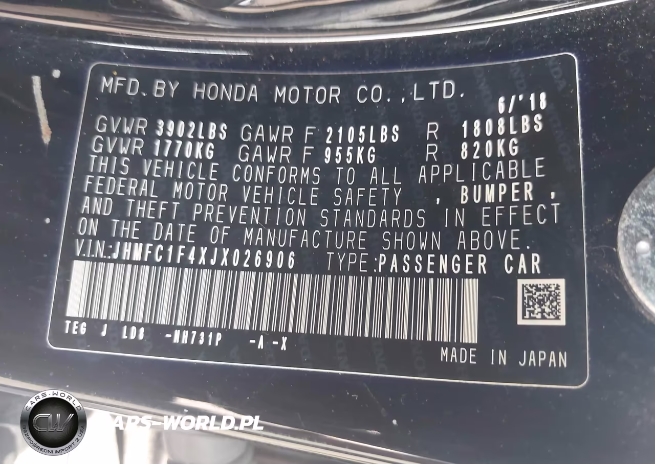 2018 Honda Civic Ex-T VIN:JHMFC1F4XJX026906 - 9