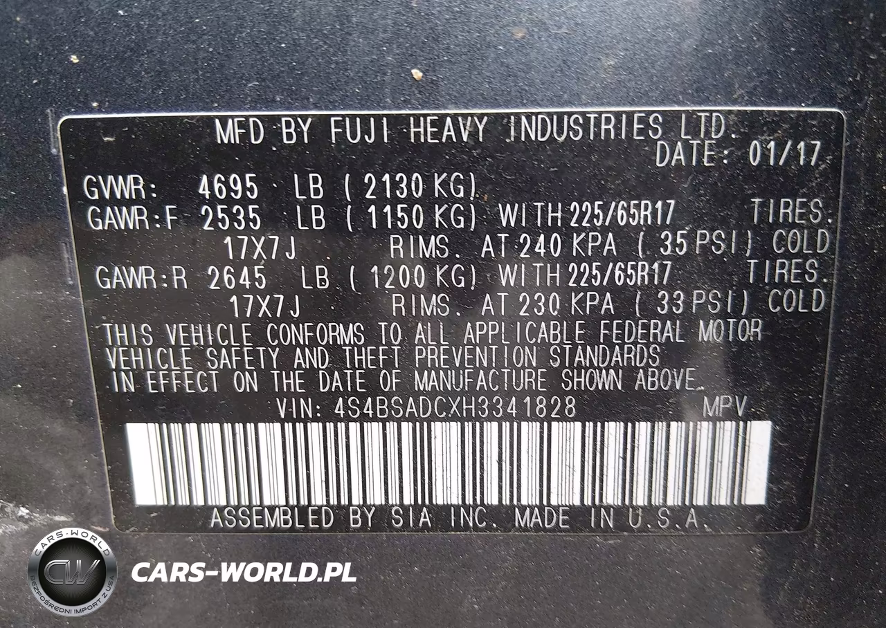 2017 Subaru Outback 2.5I Premium VIN:4S4BSADCXH3341828 - 9