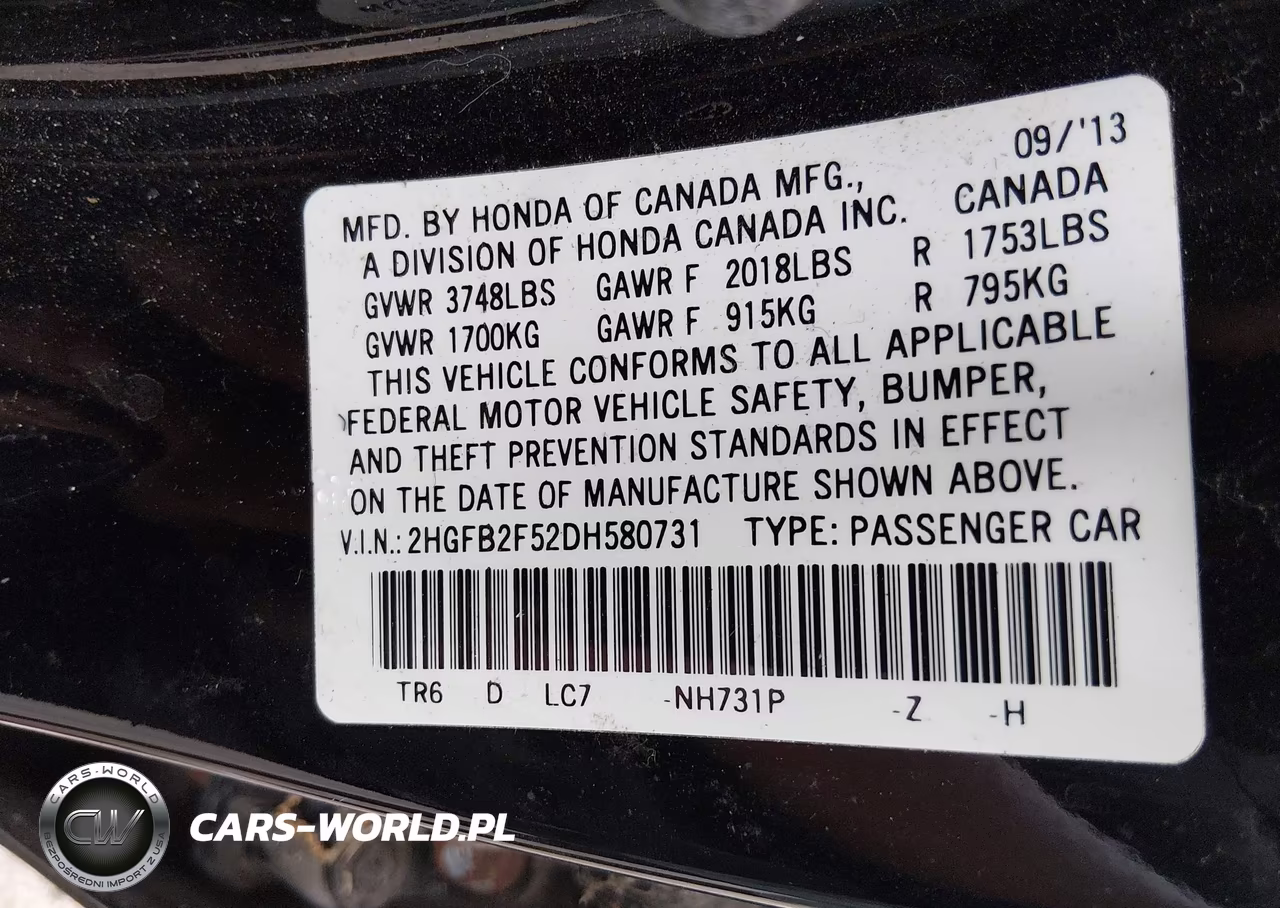 2013 Honda Civic Lx VIN:2HGFB2F52DH580731 - 9