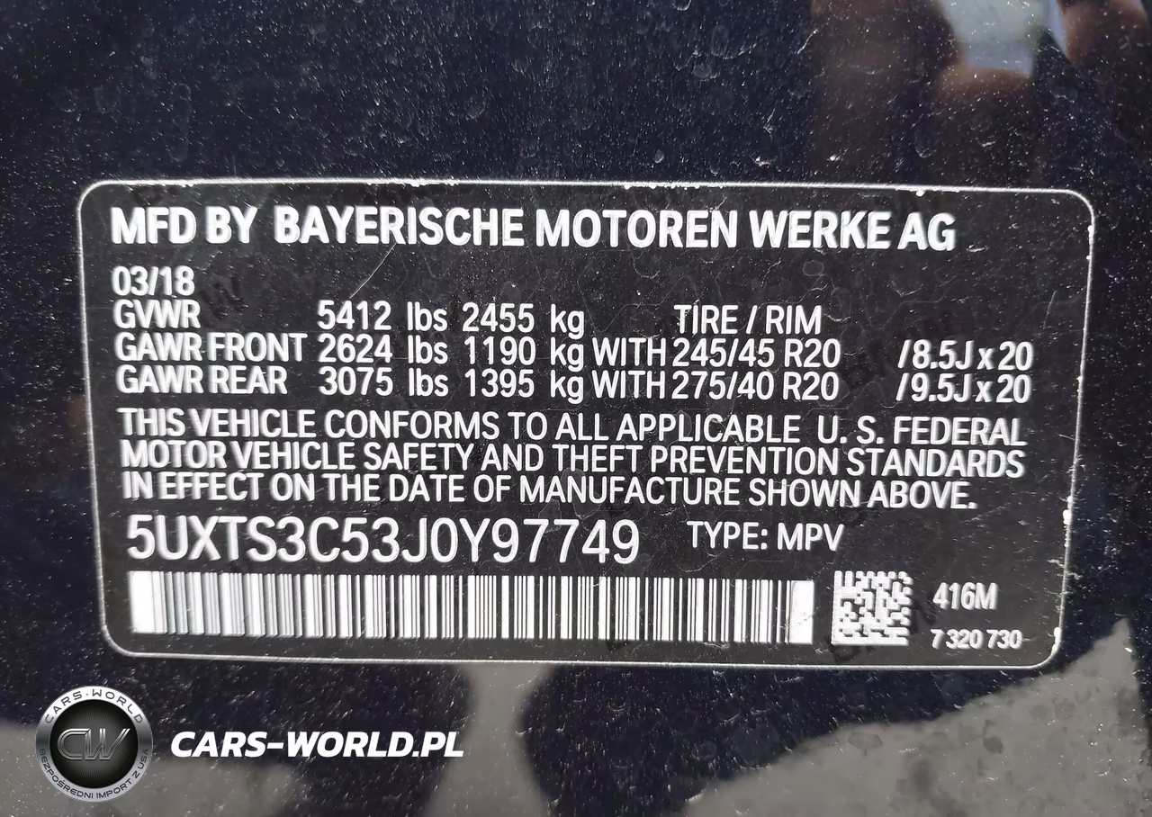 2018 BMW X3 M40I VIN:5UXTS3C53J0Y97749 - 9