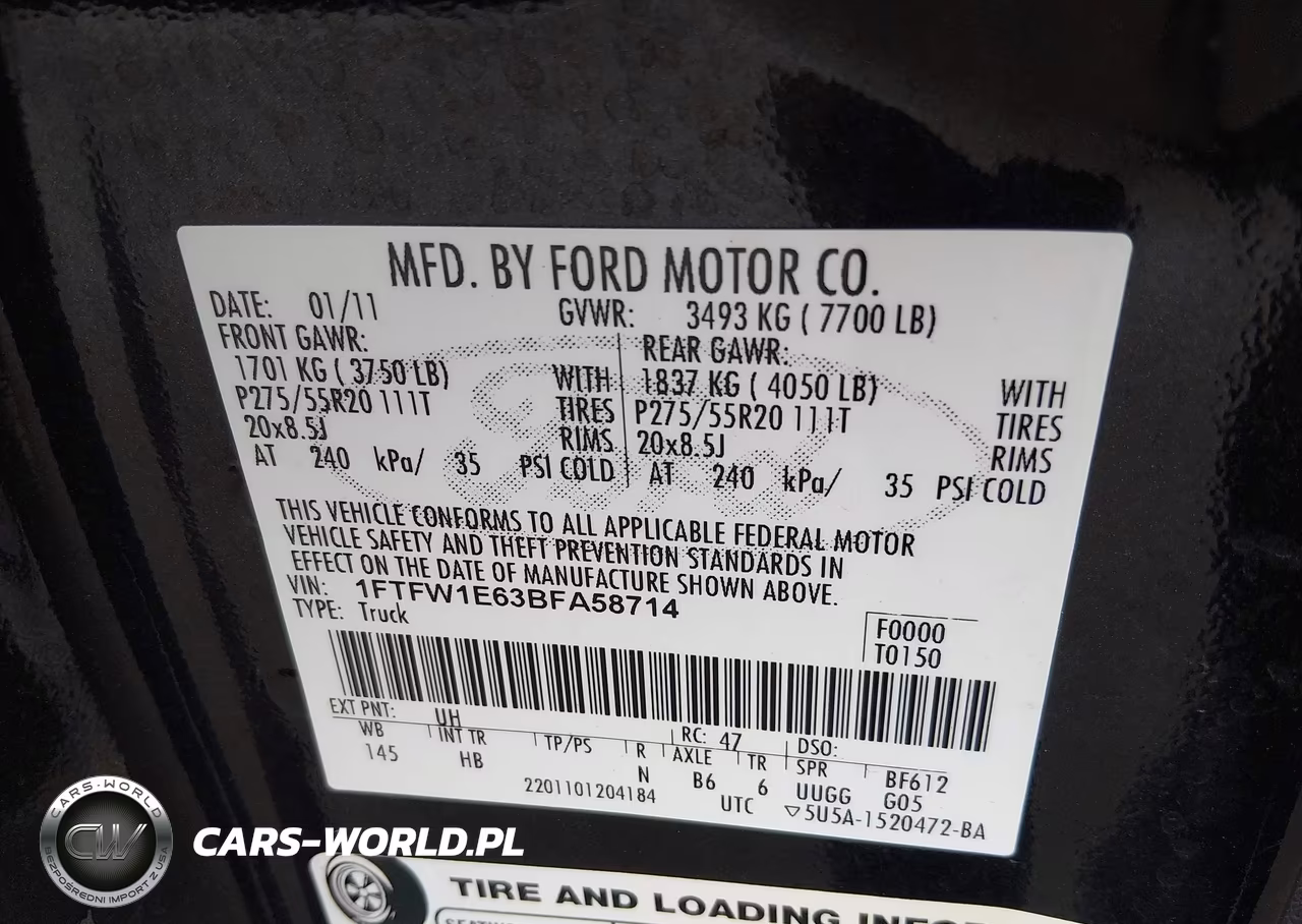 2011 Ford F-150 Lariat VIN:1FTFW1E63BFA58714 - 9