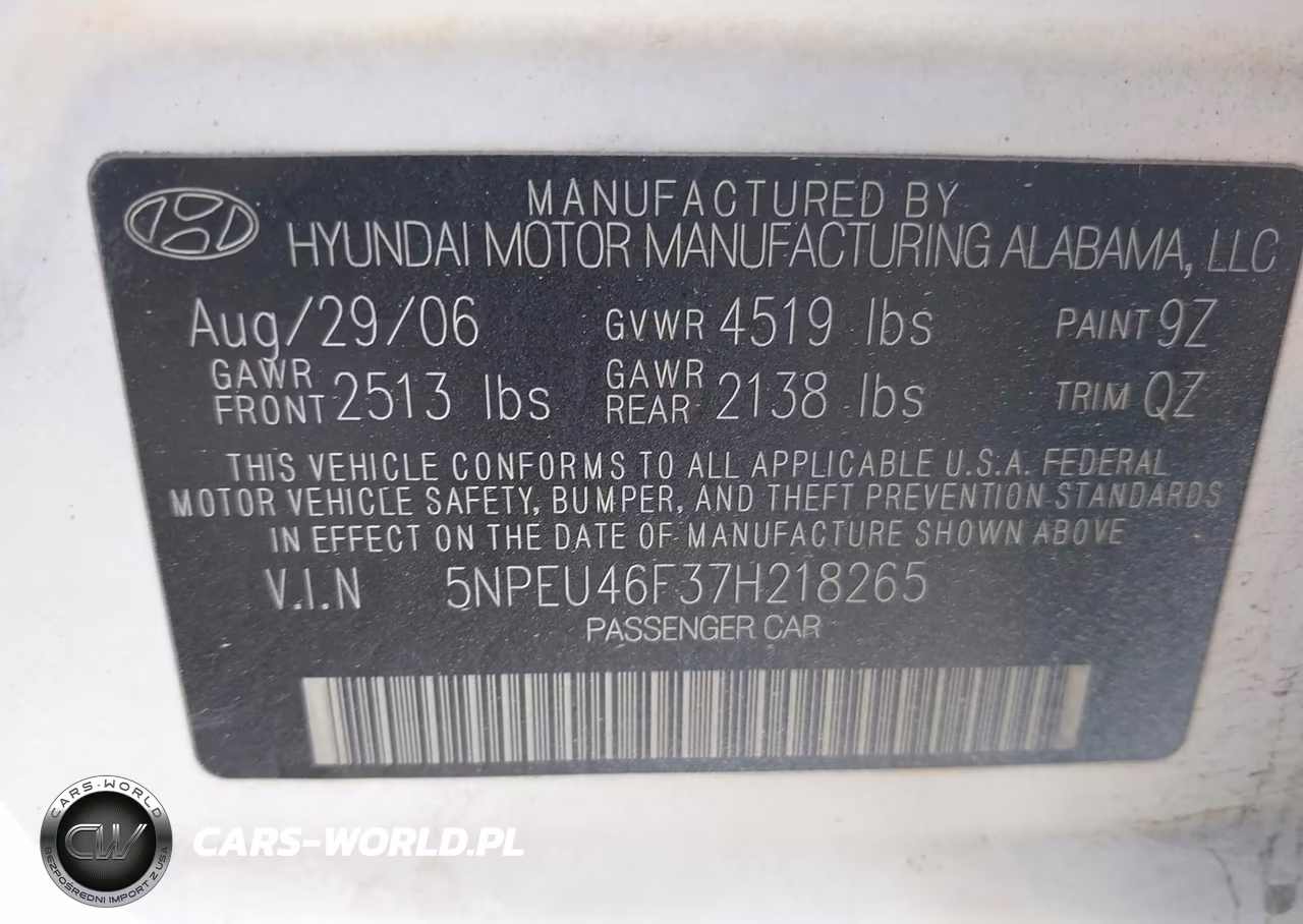 2007 Hyundai Sonata Limited-Limited W-Xm-Se-Se W-Xm VIN:5NPEU46F37H218265 - 9