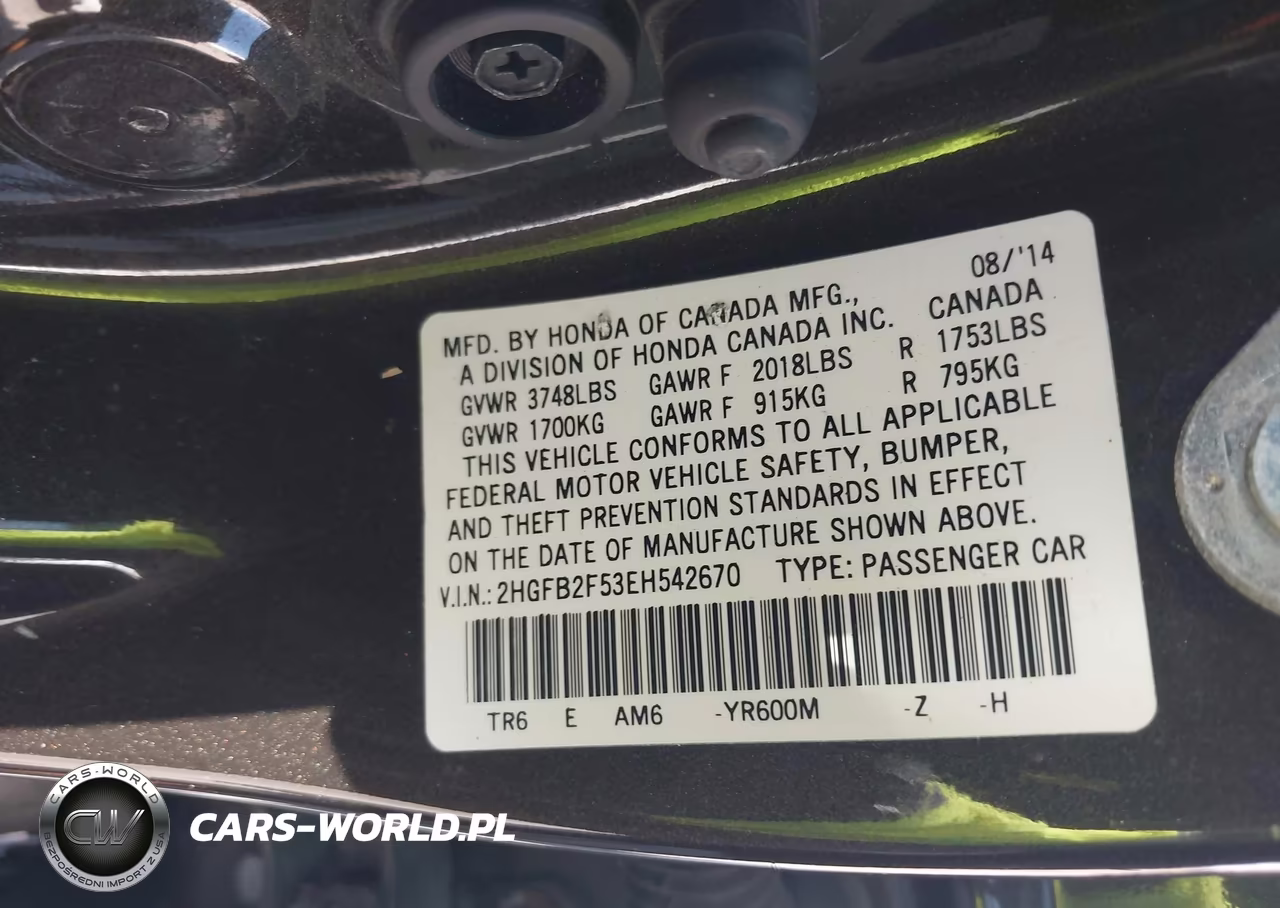 2014 Honda Civic Lx VIN:2HGFB2F53EH542670 - 9