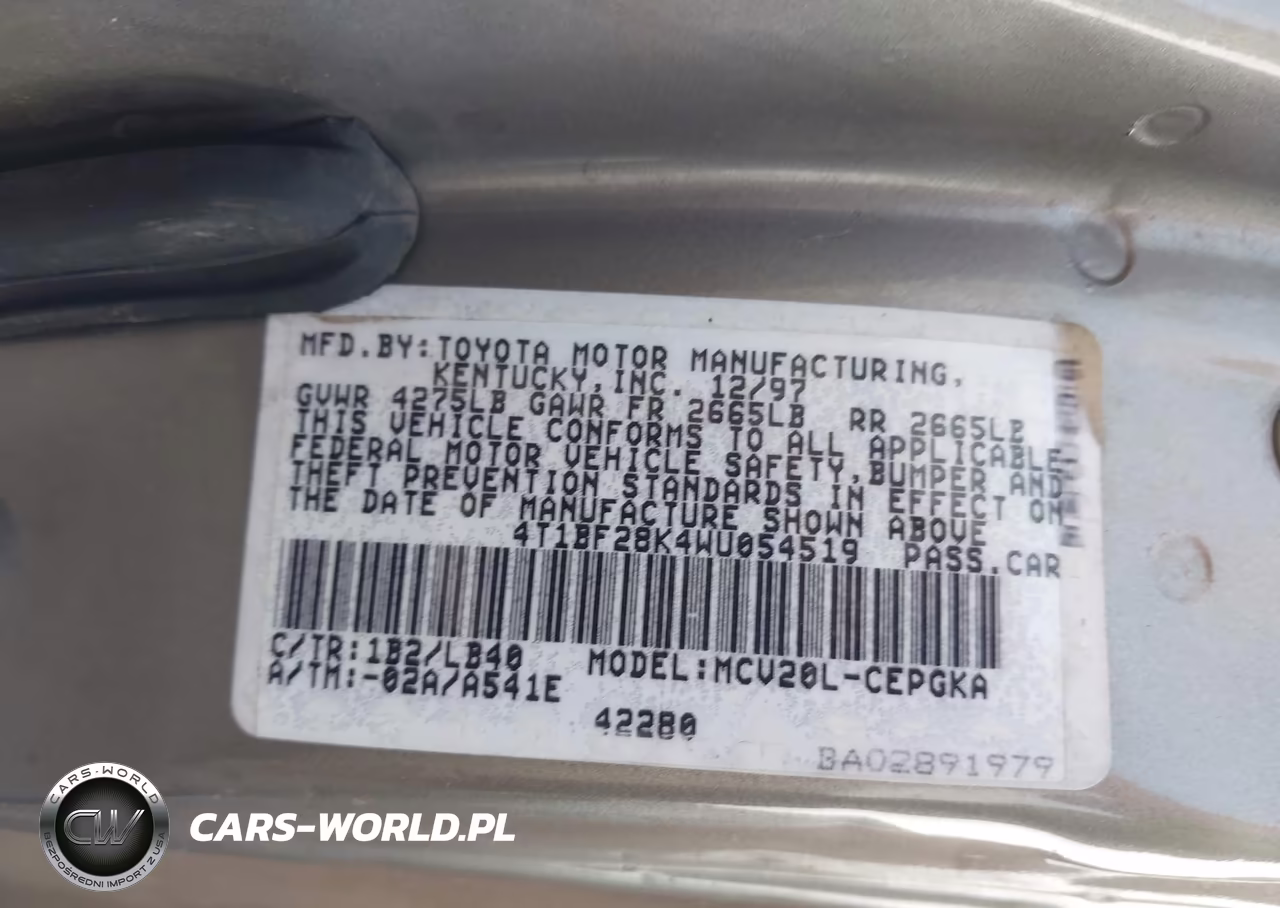 1998 Toyota Camry Xle V6 VIN:4T1BF28K4WU054519 - 9