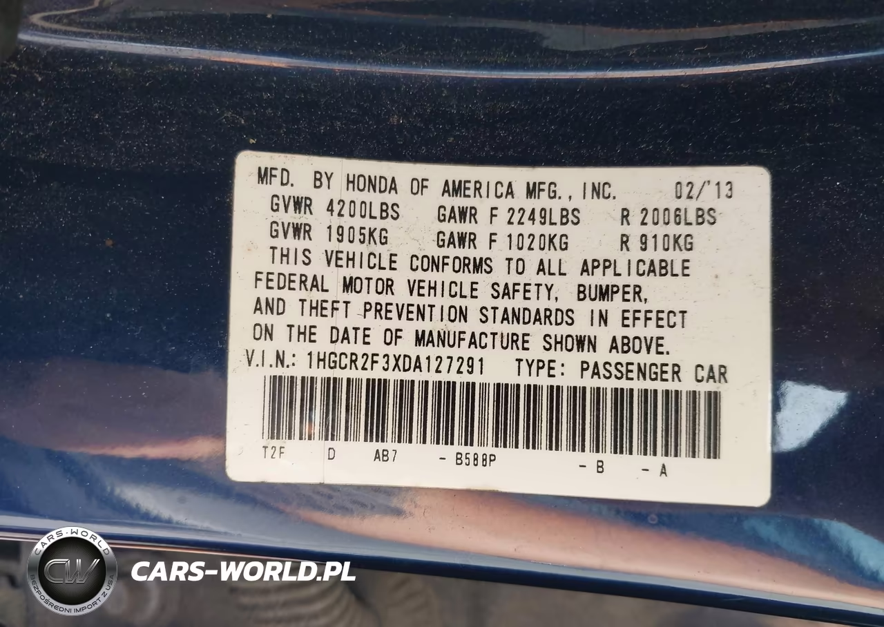 2013 Honda Accord Lx VIN:1HGCR2F3XDA127291 - 9