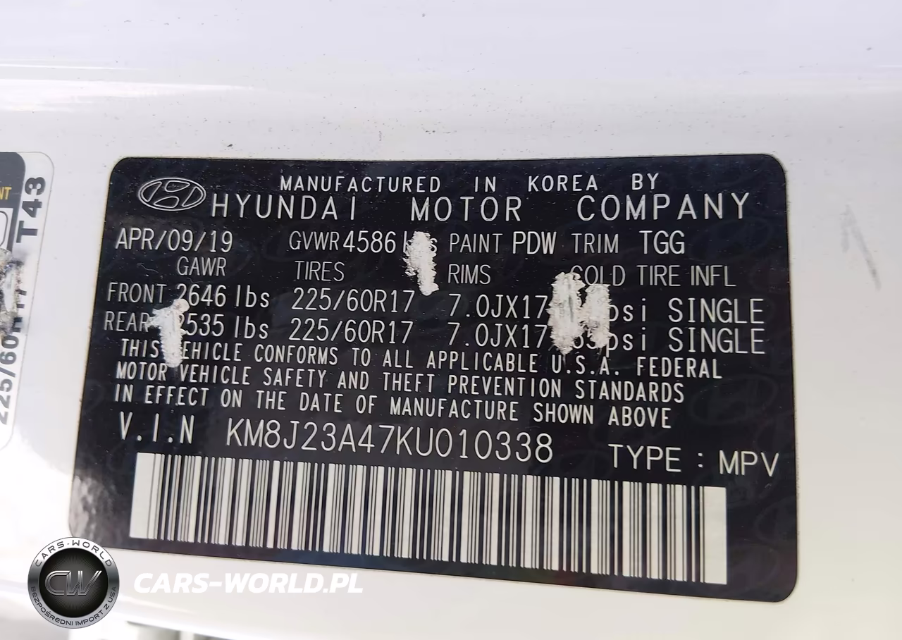 2019 Hyundai Tucson Se VIN:KM8J23A47KU010338 - 9