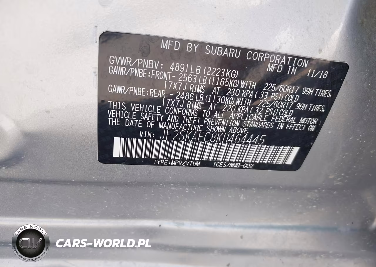 2019 Subaru Forester Premium VIN:JF2SKAEC8KH464445 - 9