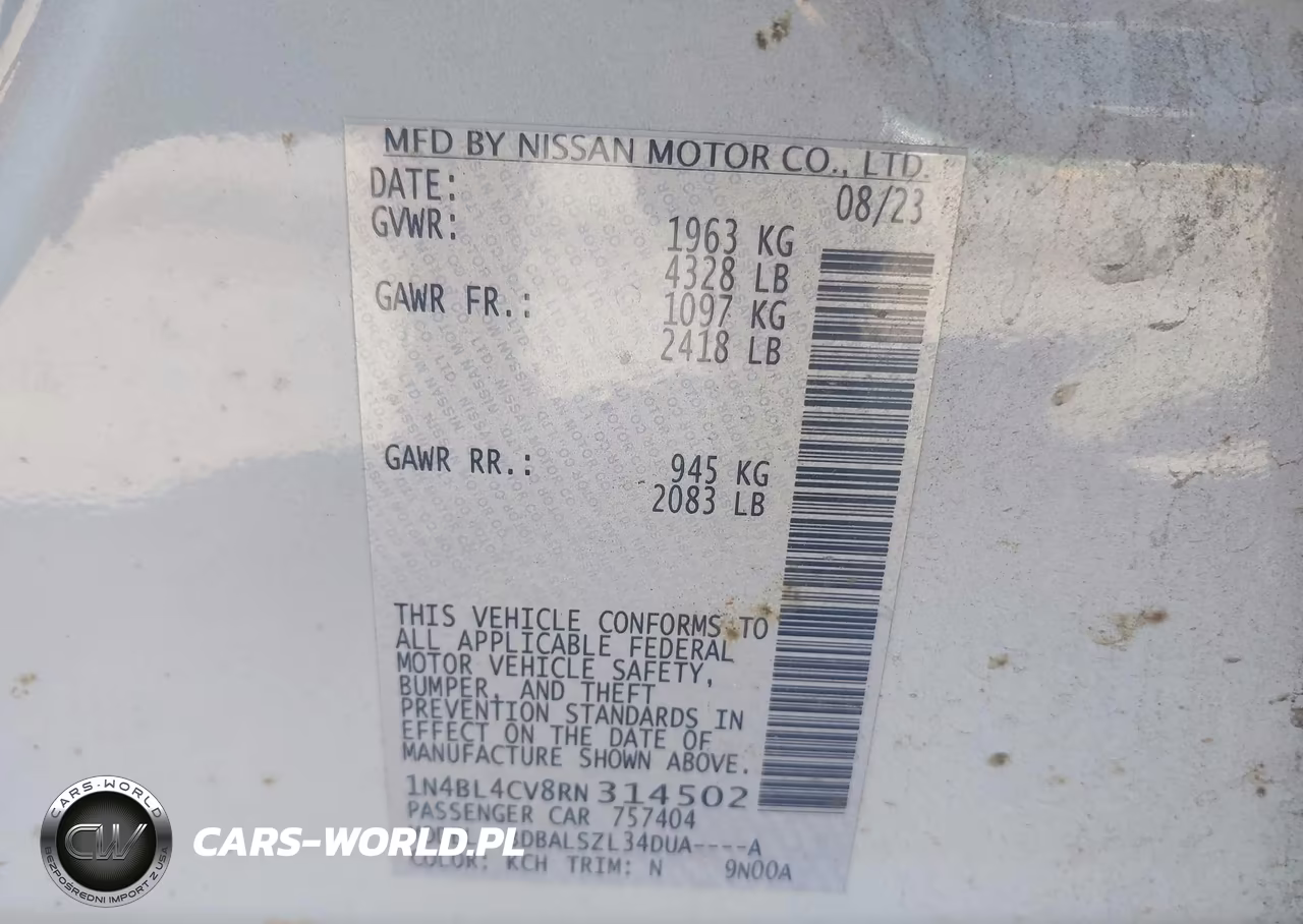 2024 Nissan Altima Sr Fwd VIN:1N4BL4CV8RN314502 - 9