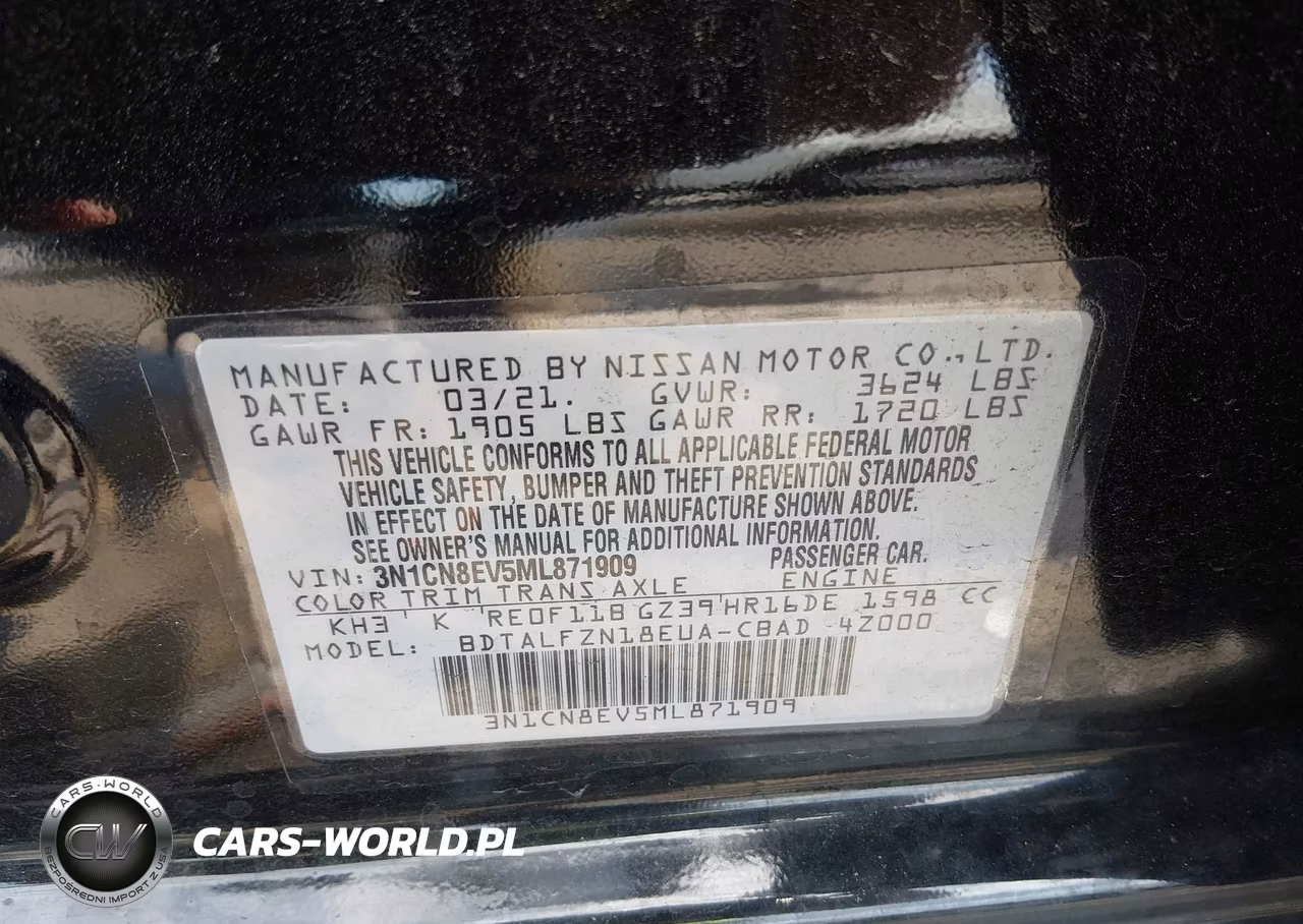 2021 Nissan Versa Sv Xtronic Cvt VIN:3N1CN8EV5ML871909 - 9
