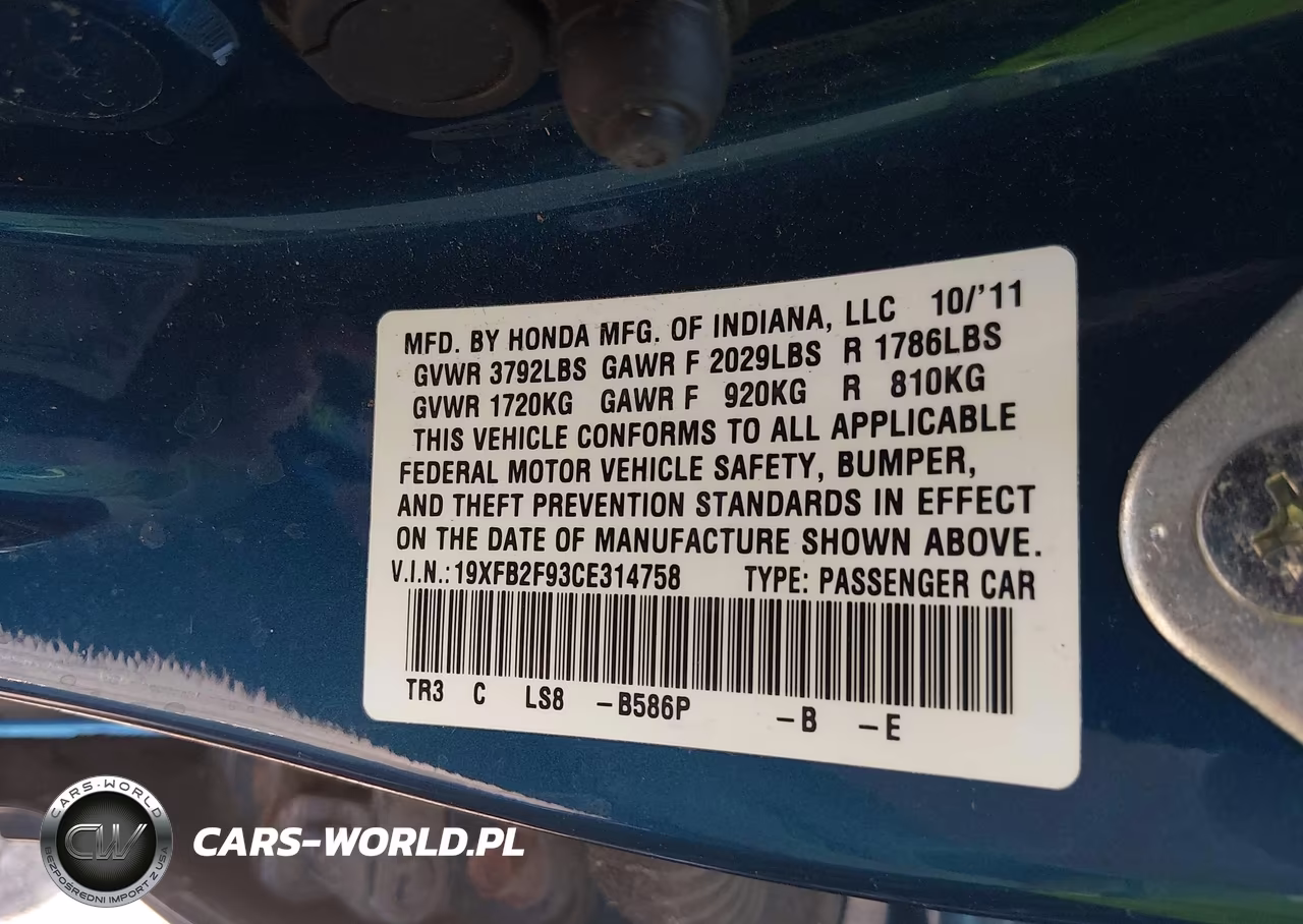 2012 Honda Civic Ex-L VIN:19XFB2F93CE314758 - 9