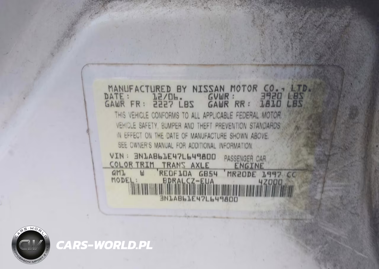 2007 Nissan Sentra 2.0 VIN:3N1AB61E47L649800 - 9