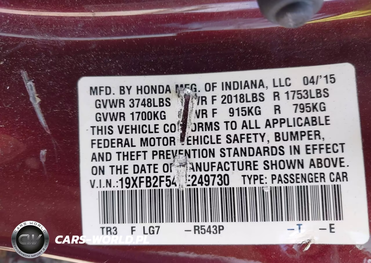 2015 Honda Civic Lx VIN:19XFB2F54FE249730 - 9