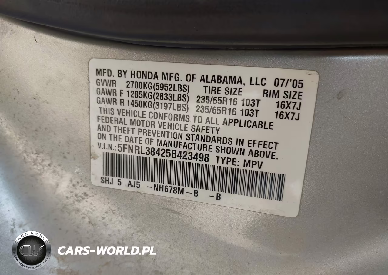 2005 Honda Odyssey Ex VIN:5FNRL38425B423498 - 9