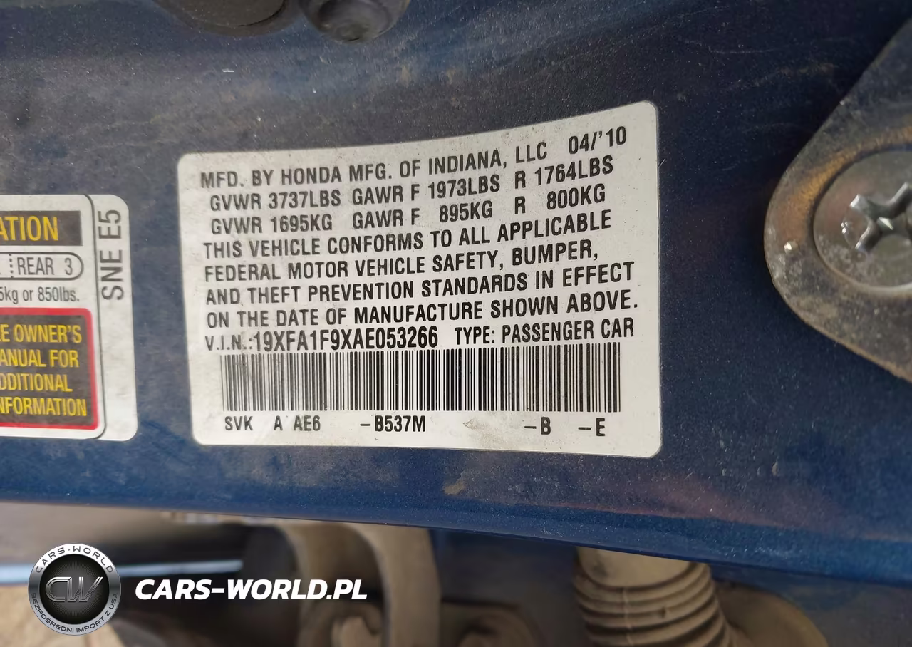 2010 Honda Civic Exl VIN:19XFA1F9XAE053266 - 9