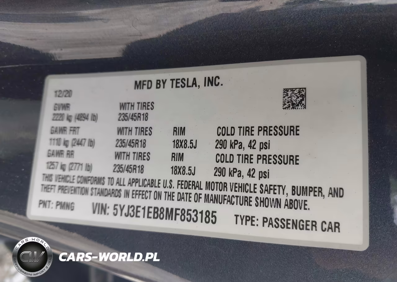 2021 Tesla Model 3 Long Range Dual Motor All-Wheel Drive VIN:5YJ3E1EB8MF853185 - 9