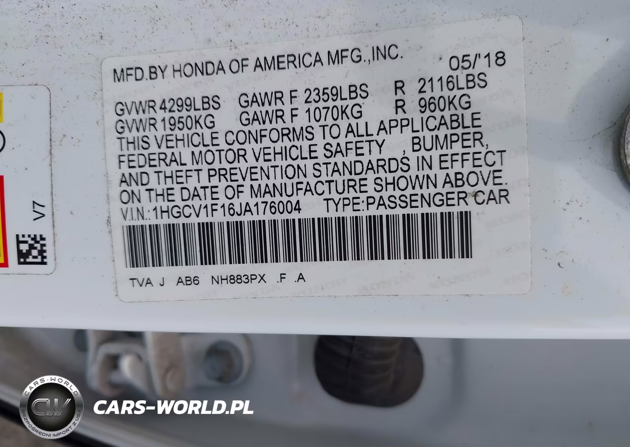 2018 Honda Accord Lx VIN:1HGCV1F16JA176004 - 9