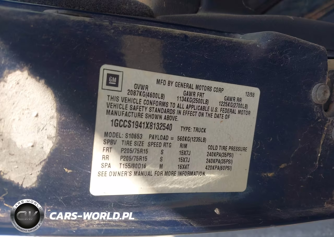 1999 Chevrolet S-10 Ls VIN:1GCCS1941X8132540 - 9