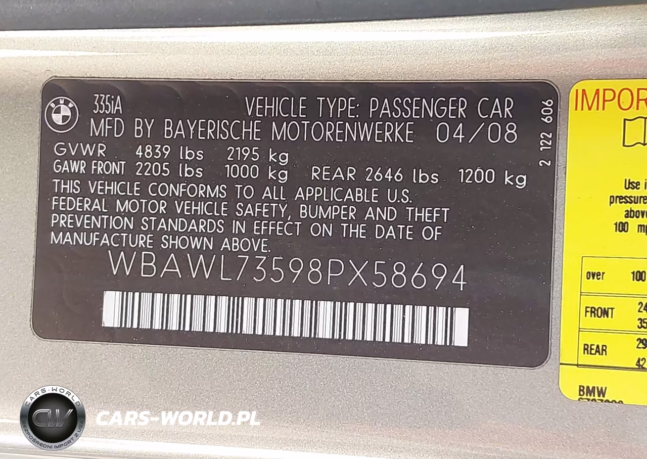 2008 BMW 335I VIN:WBAWL73598PX58694 - 9