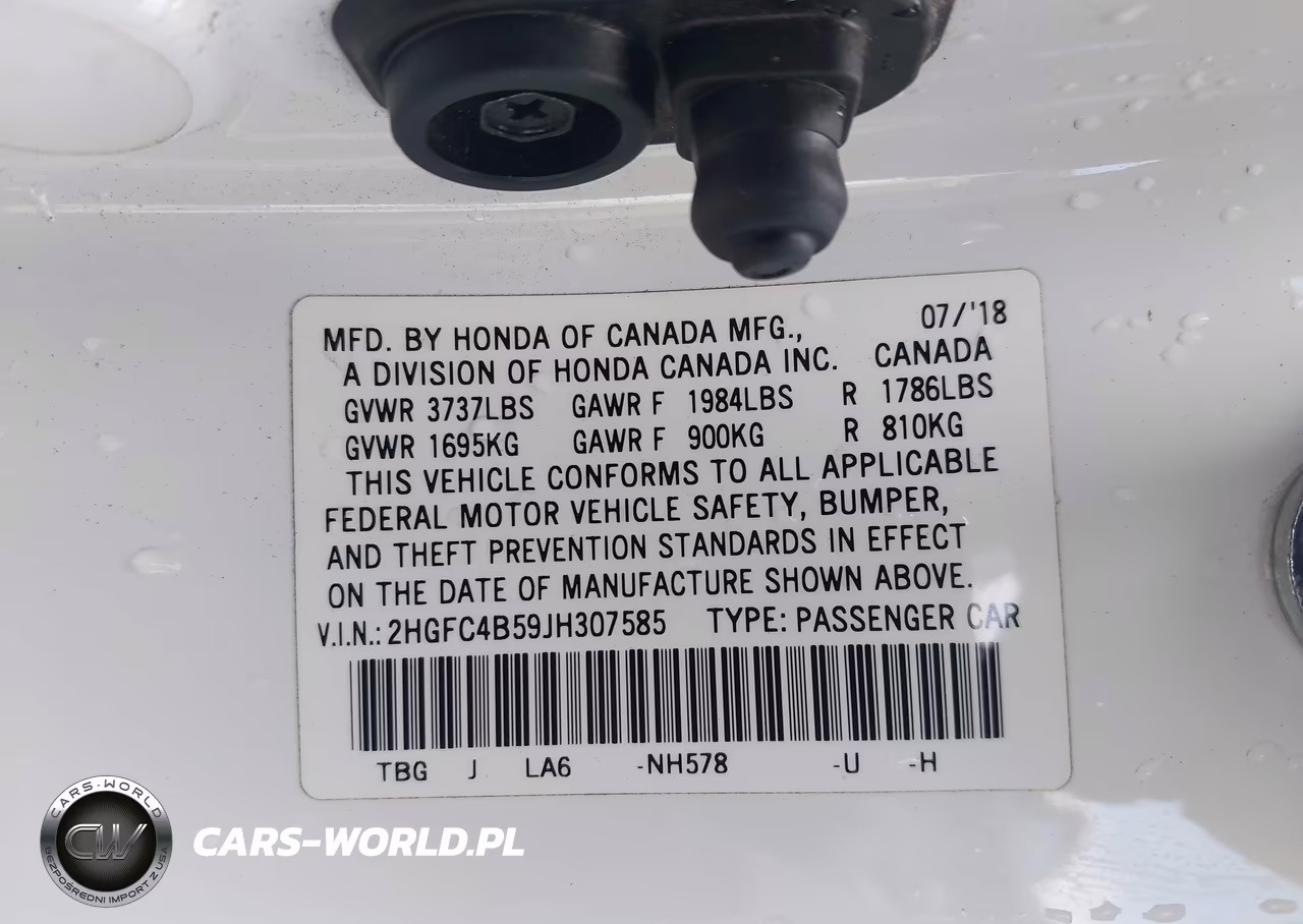 2018 Honda Civic Lx VIN:2HGFC4B59JH307585 - 9