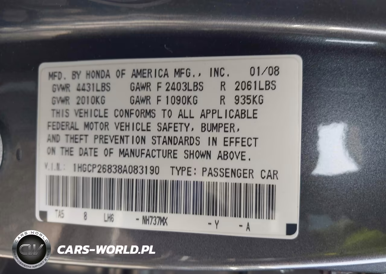 2008 Honda Accord 2.4 Ex-L VIN:1HGCP26838A083190 - 9