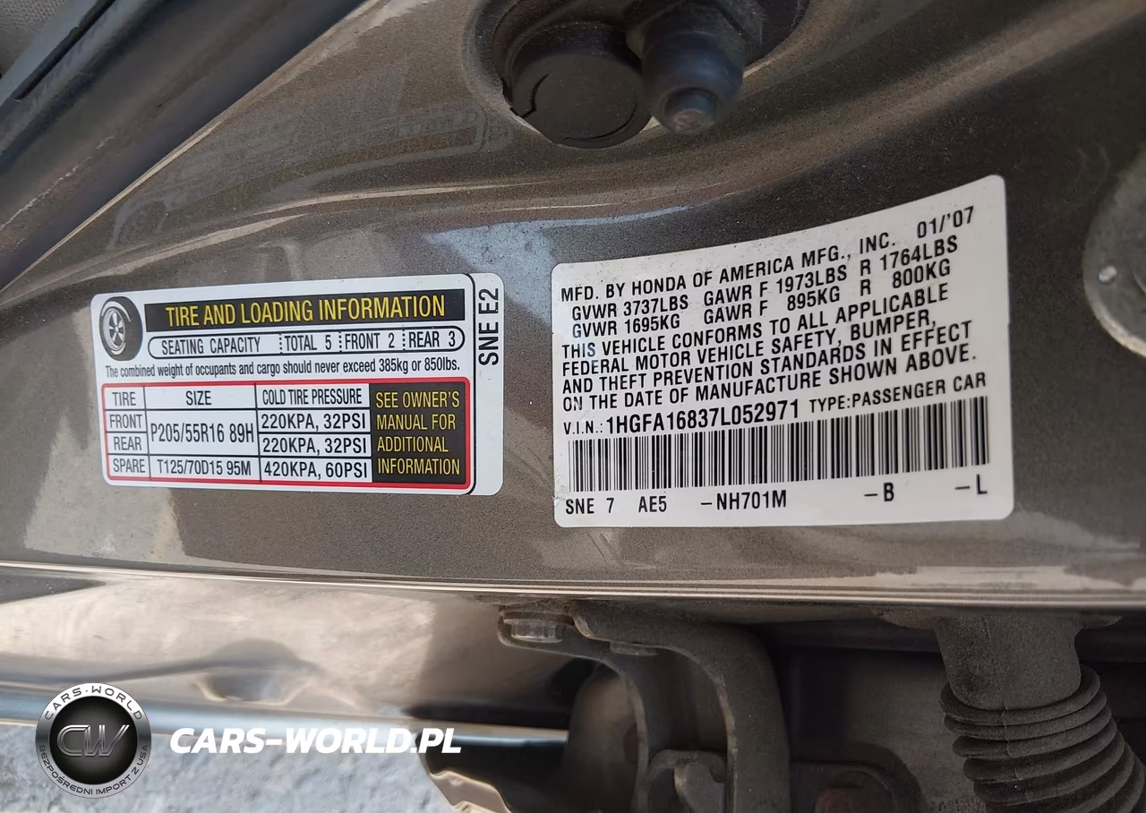 2007 Honda Civic Ex VIN:1HGFA16837L052971 - 9