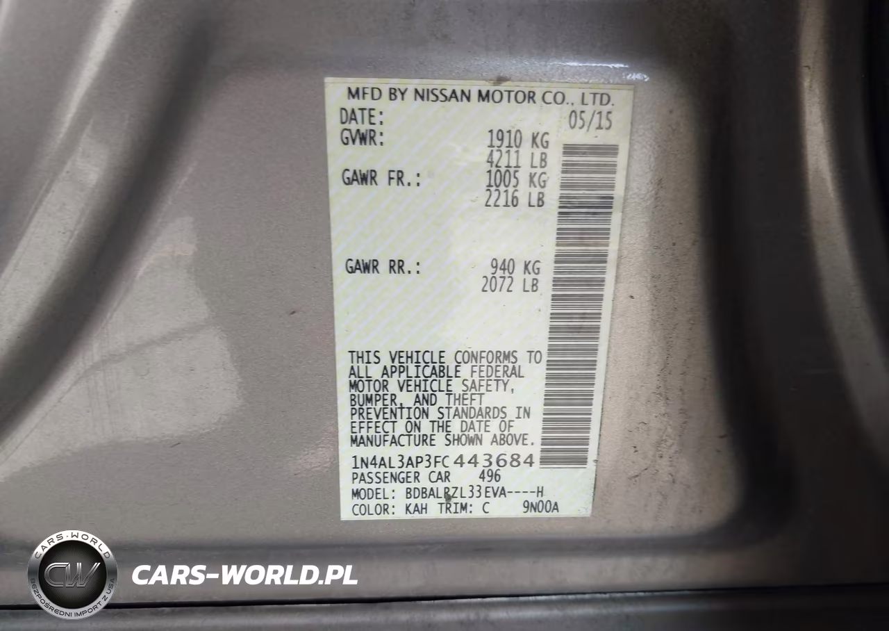 2015 Nissan Altima 2.5 Sl VIN:1N4AL3AP3FC443684 - 9