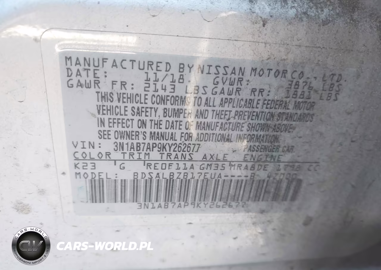 2019 Nissan Sentra S VIN:3N1AB7AP9KY262677 - 9