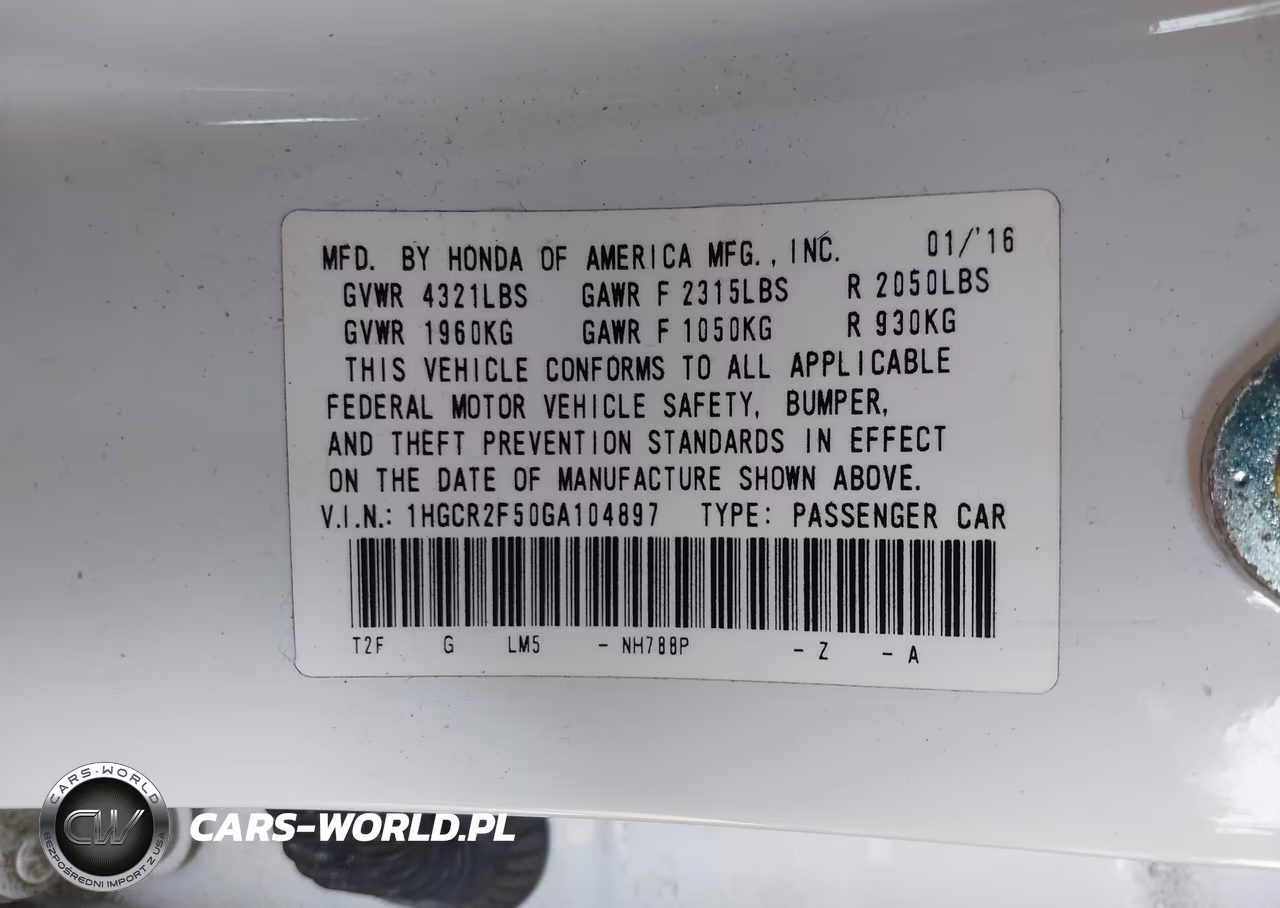 2016 Honda Accord Sport VIN:1HGCR2F50GA104897 - 9