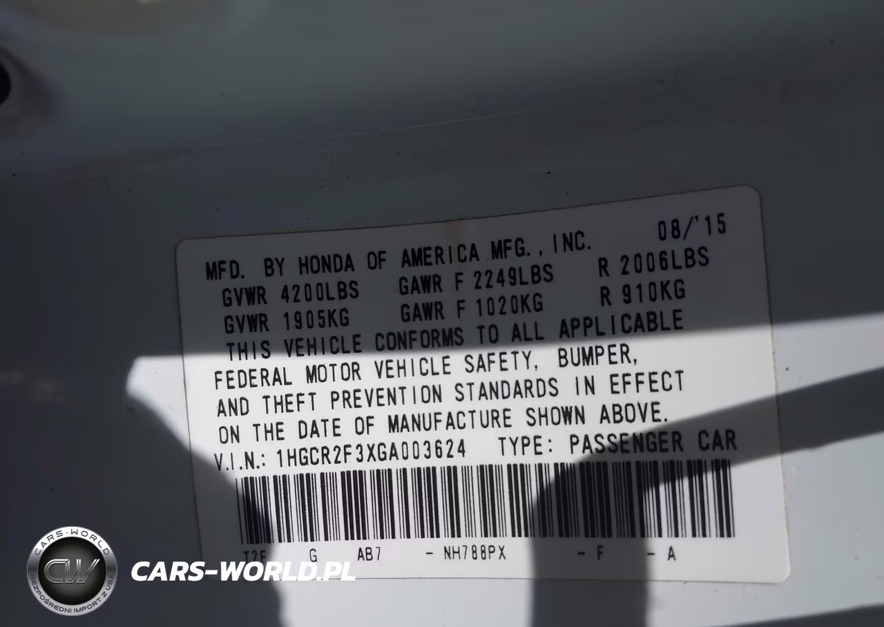 2016 Honda Accord Lx VIN:1HGCR2F3XGA003624 - 9