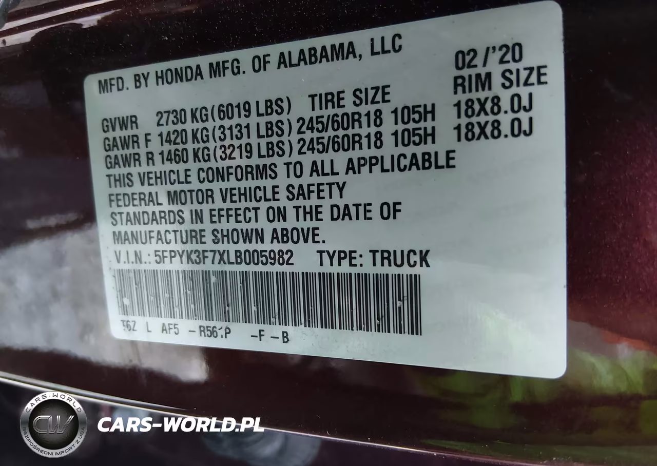2020 Honda Ridgeline Rtl-E VIN:5FPYK3F7XLB005982 - 9