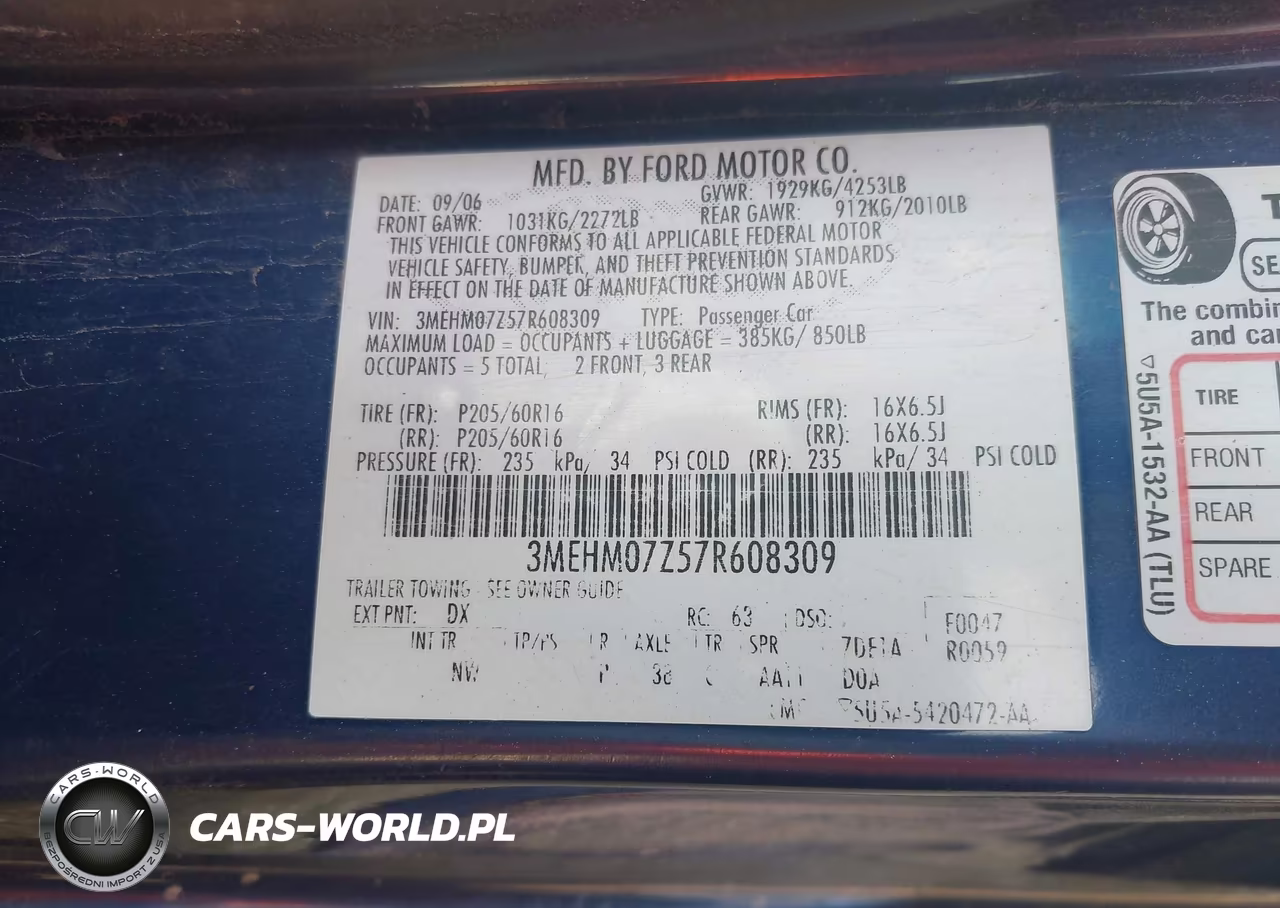 2007 Mercury Milan I4 VIN:3MEHM07Z57R608309 - 9