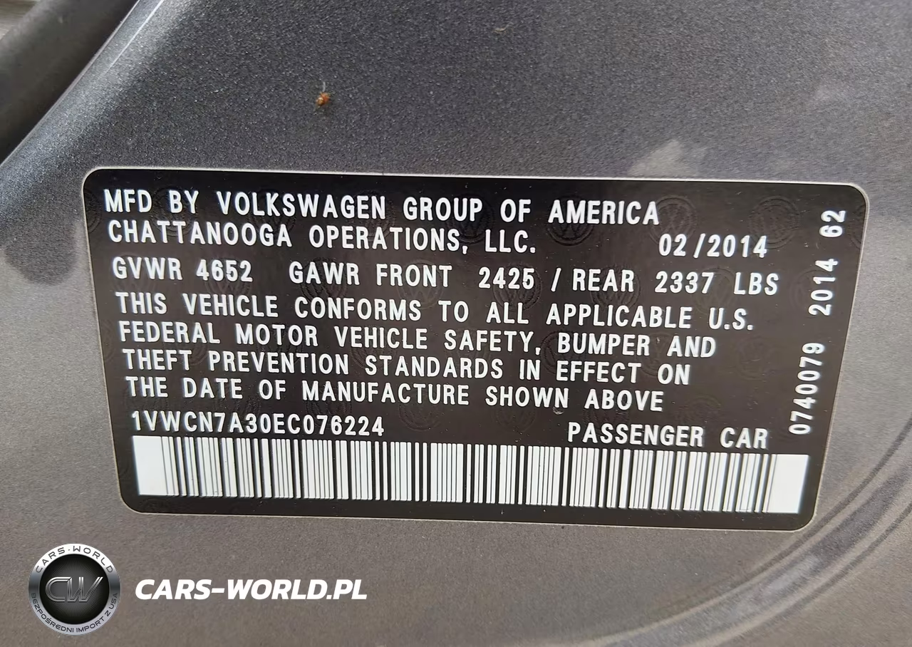 2014 Volkswagen Passat 2.0L Tdi Sel Premium VIN:1VWCN7A30EC076224 - 9