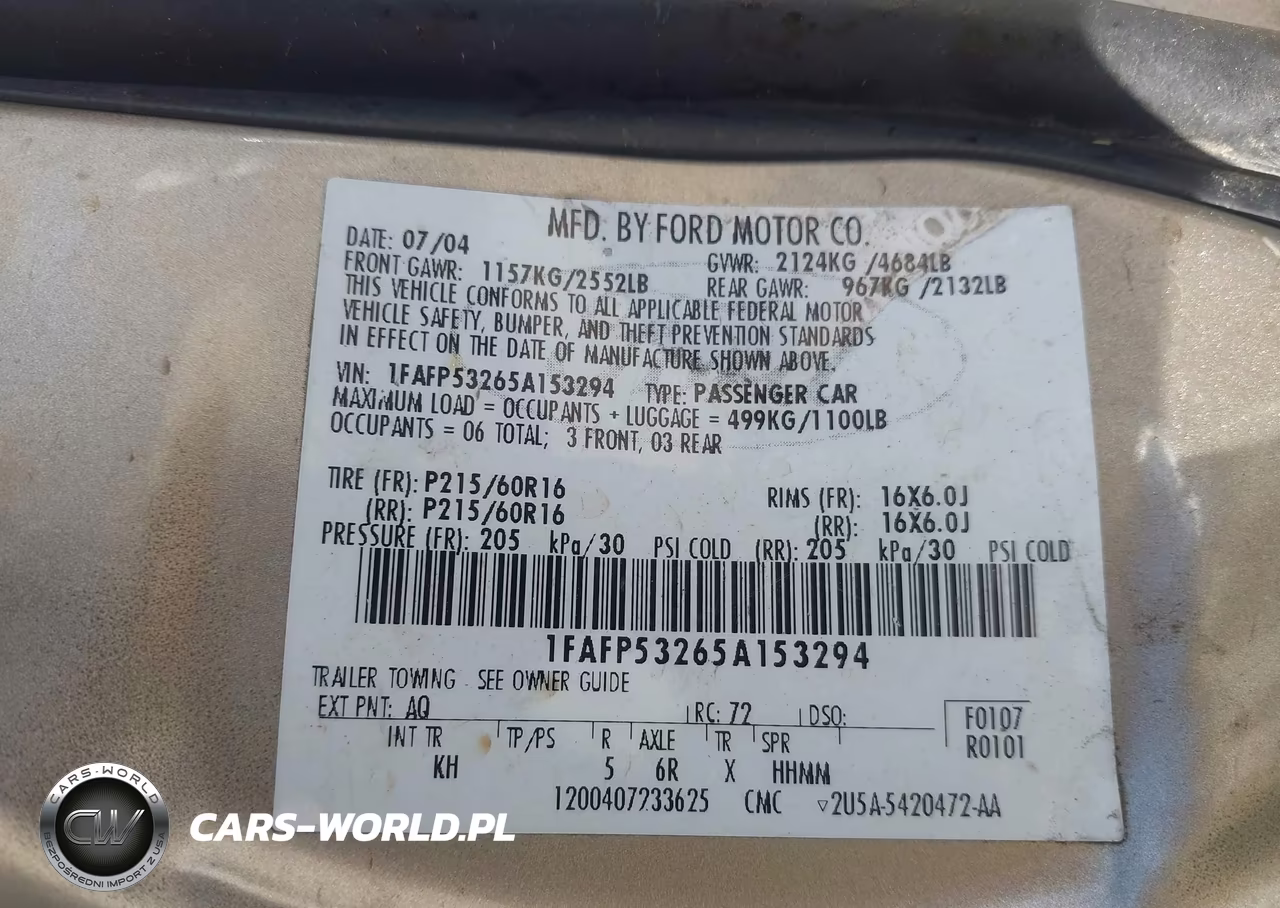 2005 Ford Taurus Se VIN:1FAFP53265A153294 - 9