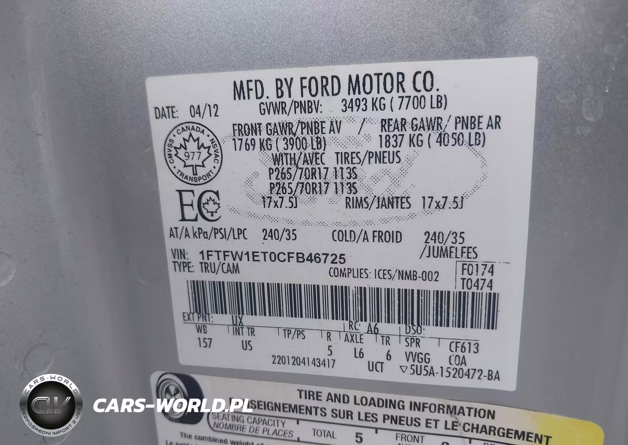 2012 Ford F-150 Xlt VIN:1FTFW1ET0CFB46725 - 9