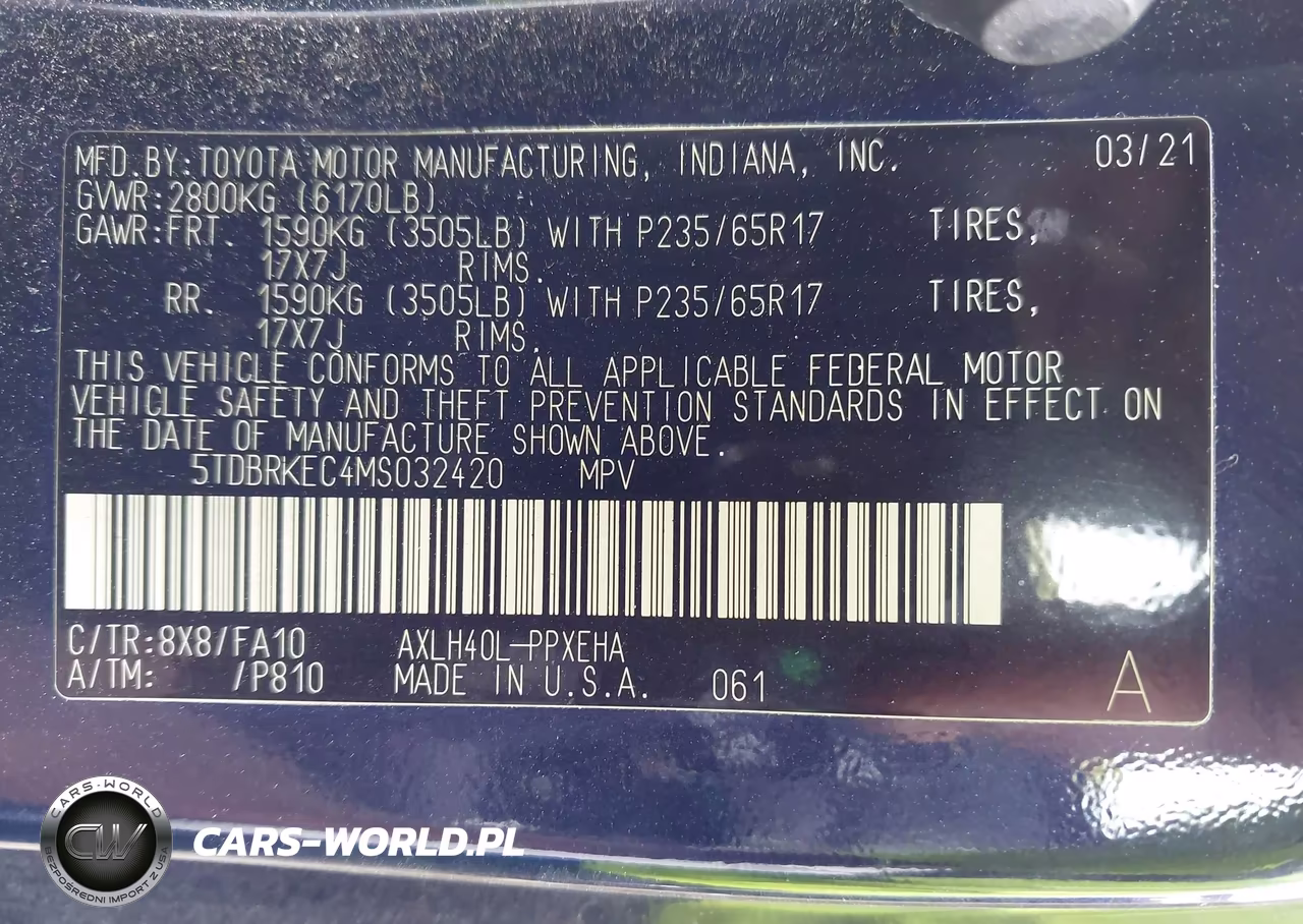 2021 Toyota Sienna Le VIN:5TDBRKEC4MS032420 - 9