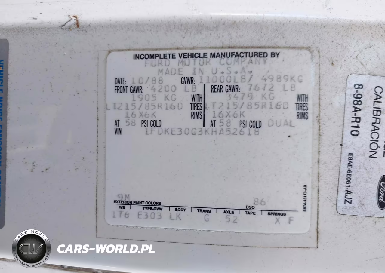 1989 Ford Econoline E350 Cutaway Van VIN:1FDKE30G3KHA52618 - 9