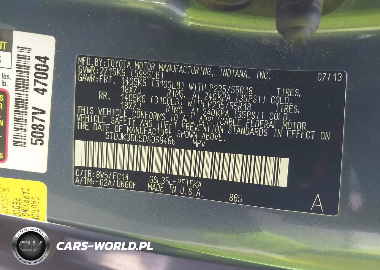 2013 Toyota Sienna Le 7 Passenger VIN:5TDJK3DC5DS069466 - 9