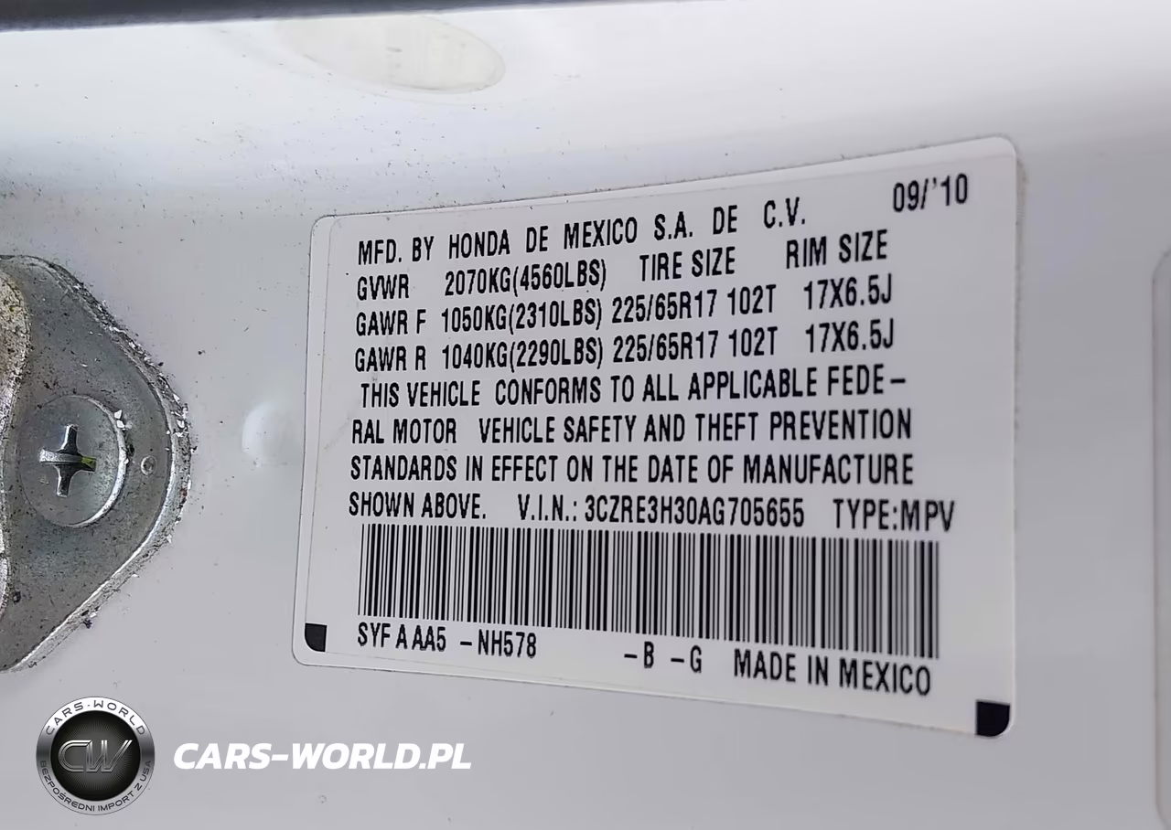2010 Honda Cr-V Lx VIN:3CZRE3H30AG705655 - 9