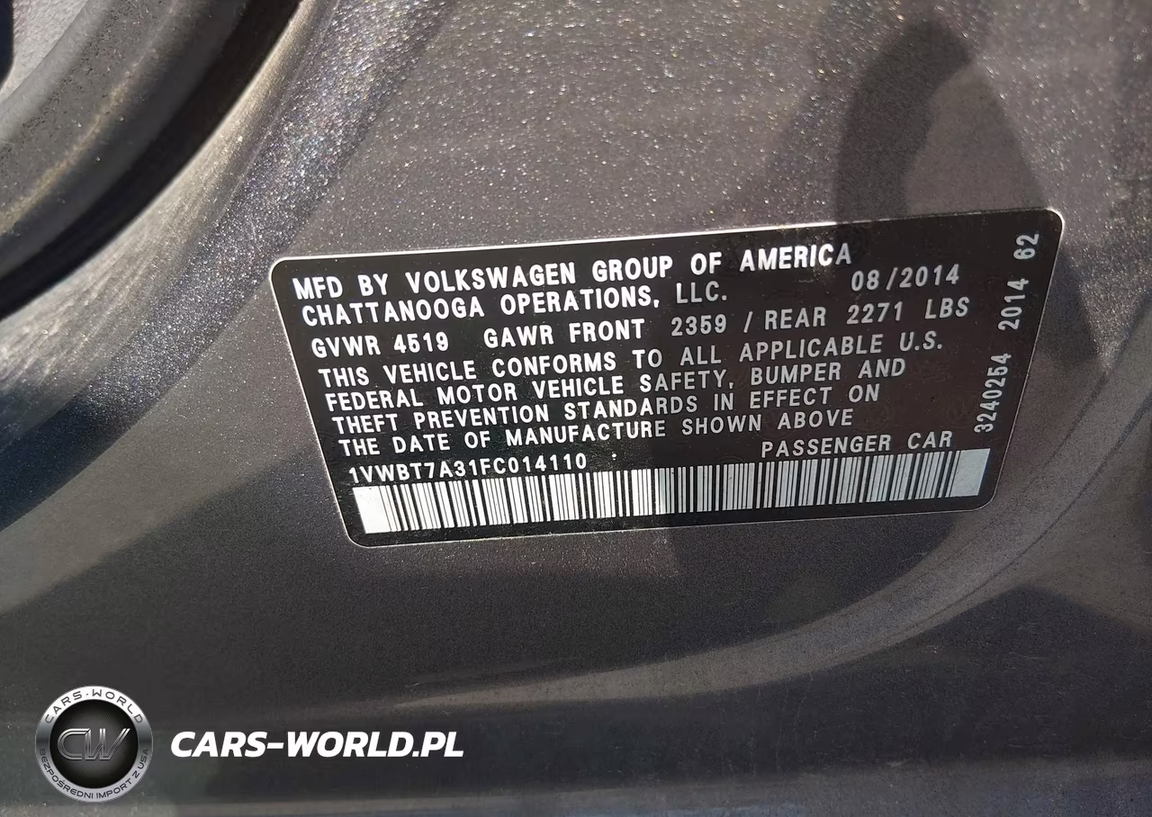 2015 Volkswagen Passat 1.8T Se VIN:1VWBT7A31FC014110 - 9