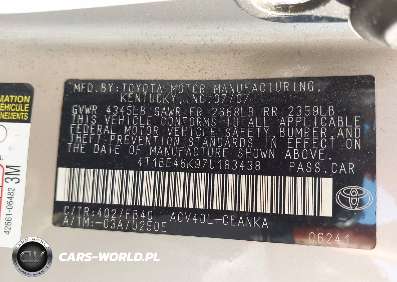 2007 Toyota Camry Le VIN:4T1BE46K97U183438 - 9